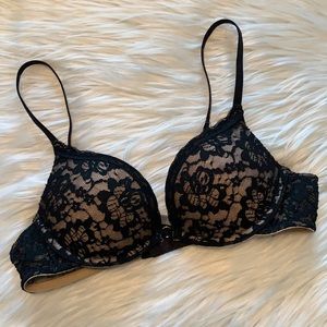 Aerie Nude and Black Floral Lace “Charley” Bra